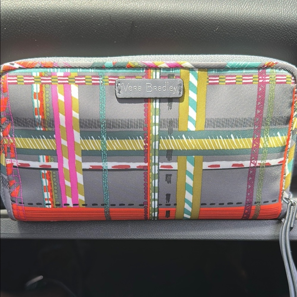 Vera Bradley Plaid Wristlet with Bright Stripes